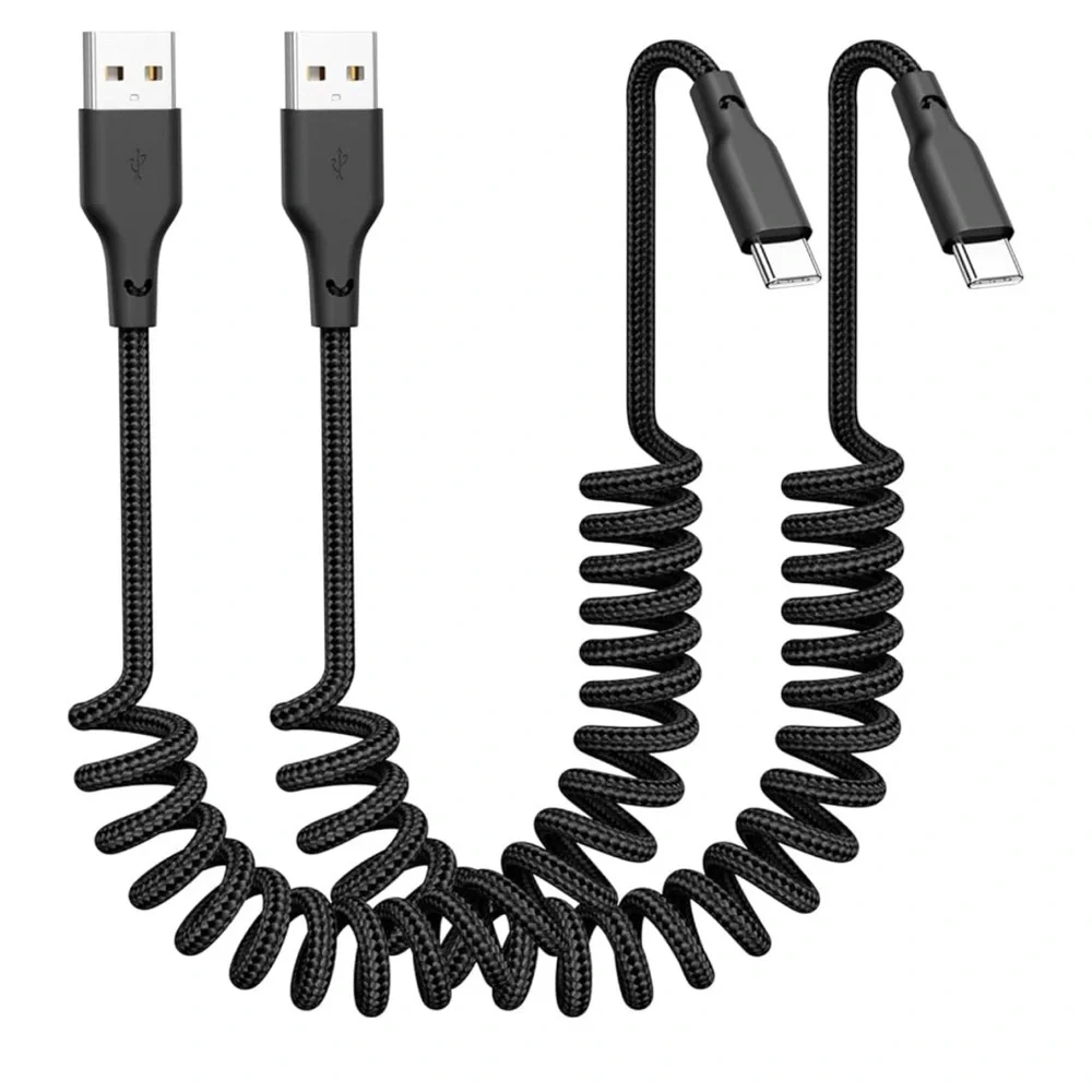 Car Carplay Cable 2Pack 3Ft Coiled Usb A To Usb C Fast Charge Cord